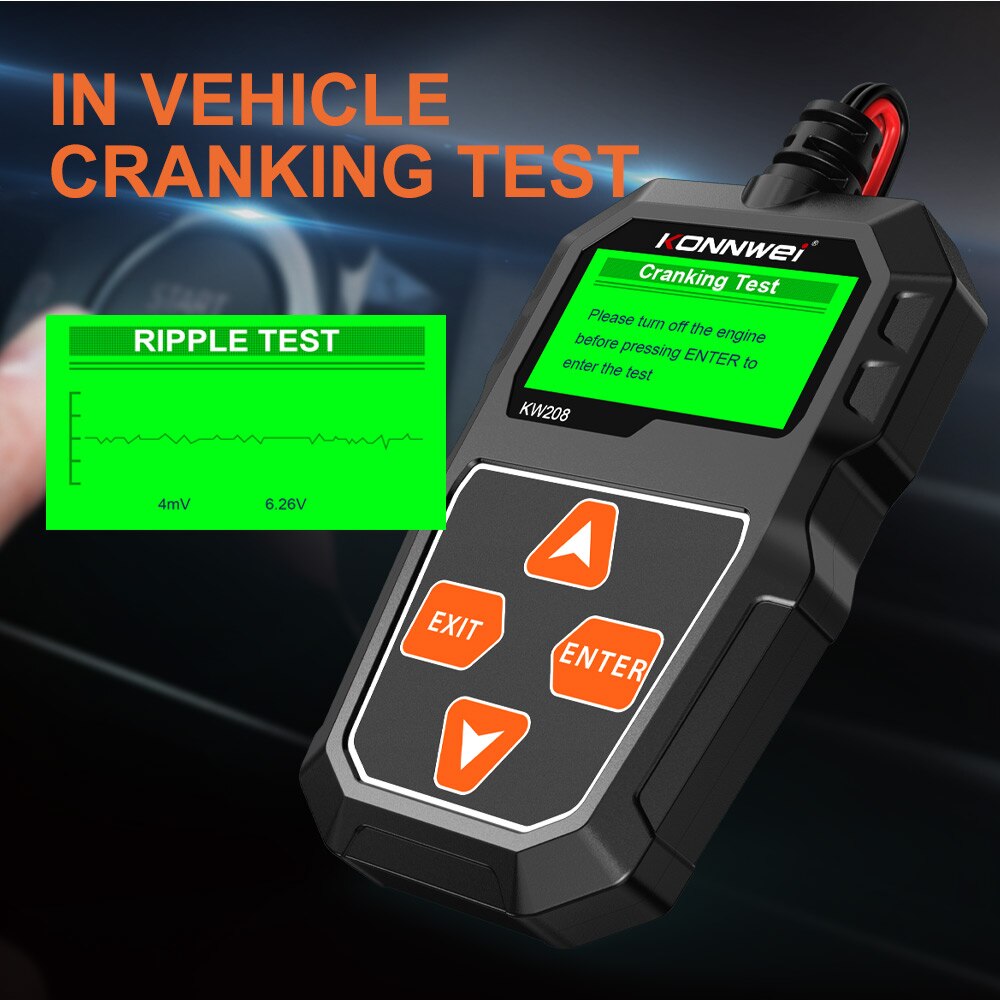 KONNWEI KW208 OBD 2 Car Battery Tester Charger Analyzer 12 V Cranking Test 100-2000CCA Charging Test Multi-Language Load Tools