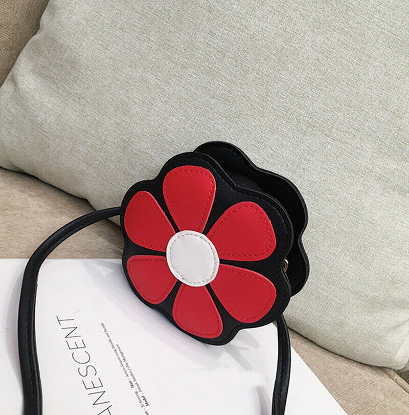 Sommer børn søde håndtasker blomsterformede punge pu læder skulder crossbody taske til børn småbørn piger: Rød