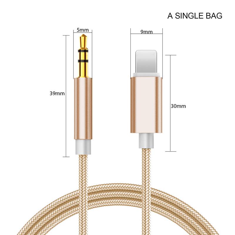 For Iphone 12 mini 8 Pin To 3.5 Mm Jack Aux Cable Car Speaker Headphone Adapter for iphone 12 11 Pro Xr max Audio splitter Cable: Gold