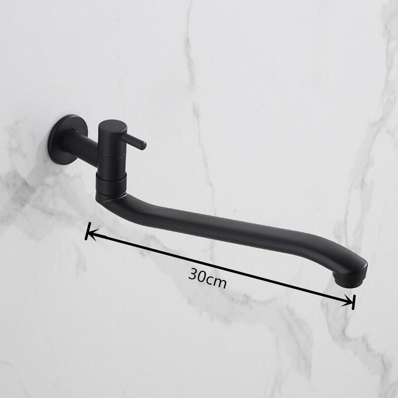 Mop Slot Tap Black Brass Single Hole Hidden Wall Mounted Lengthen Rotary Basin Faucet For Balcony Garden Outdoor Single Cold Tap: 30cm