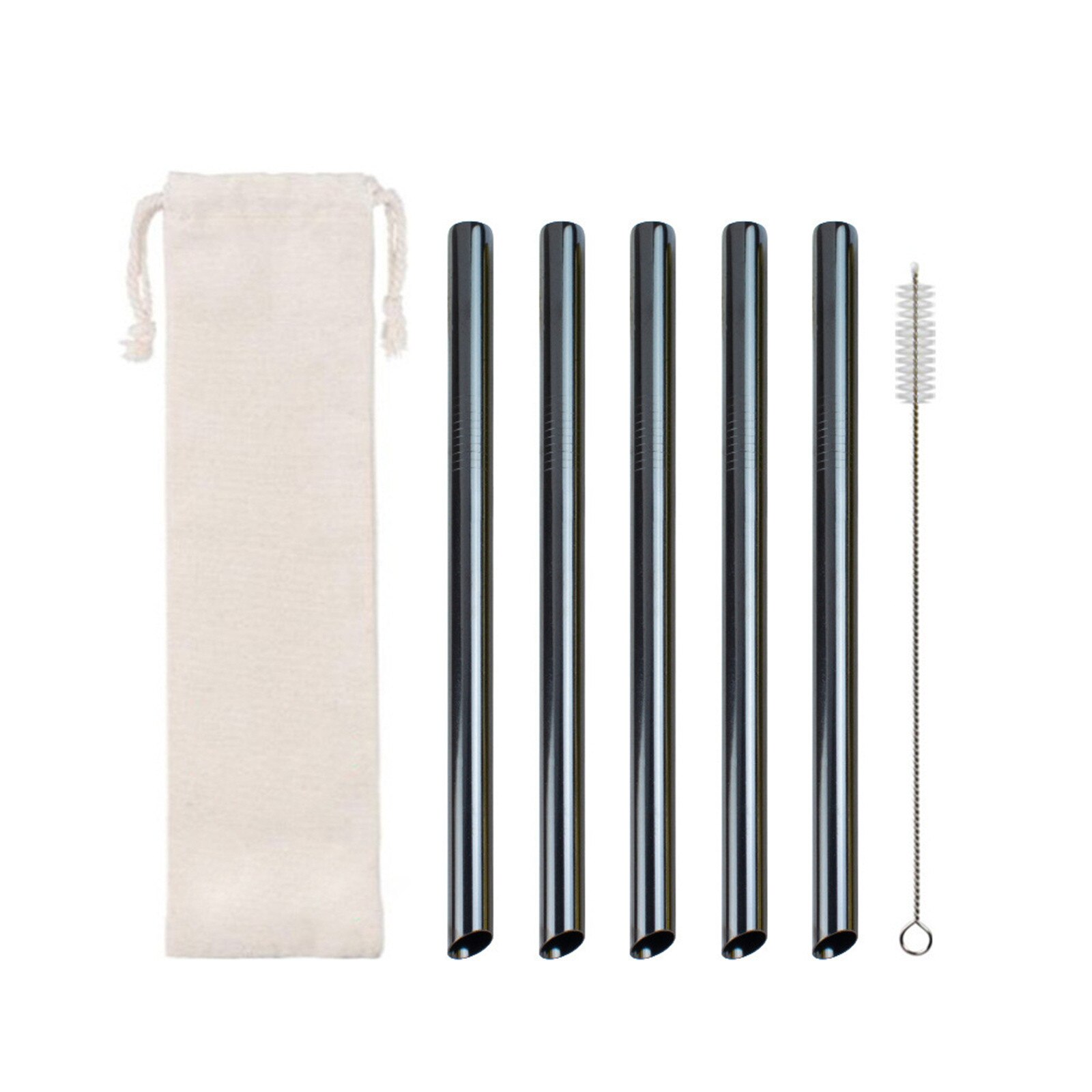 Metal straw rainbow color reusable metal straw set with brush 304 stainless steel straw milk drinkware bar party accessories: Black 