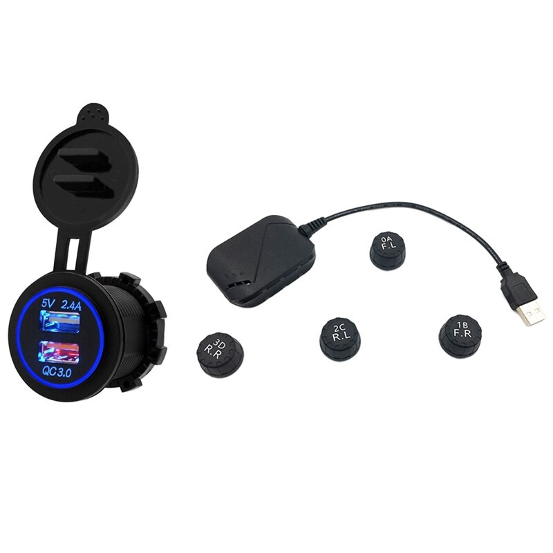 1 Set Quick Charge 3.0 Usb Charger Socket Met Usb-poort & 1 Set Auto Tpms Systeem Tyre Pressure Beveiliging alarm