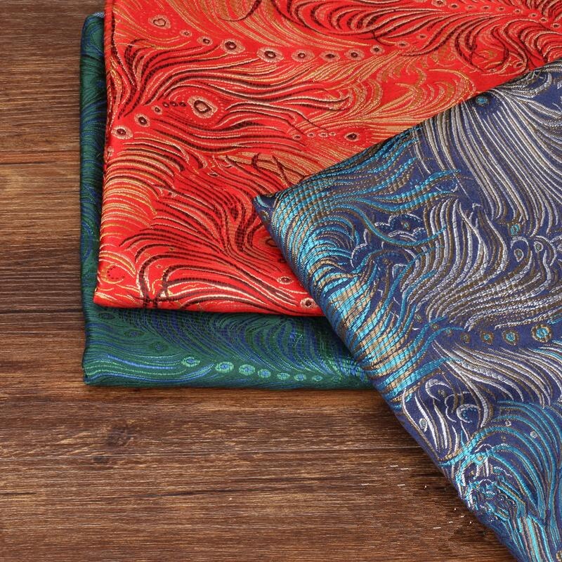 Feather Brocade Jacquard Fabric For Traditional Chinese Wedding Cheongsam Qipao Fabric Mulberry Silk DIY Fabric For Handbag