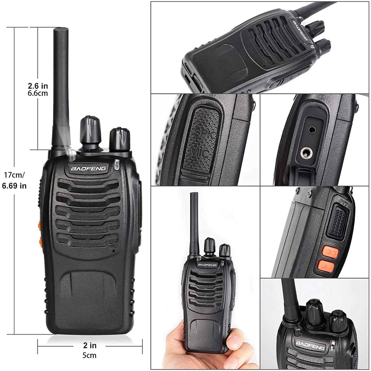 Baofeng 2 peças de rádio bidirecional portátil amador TH-888S PMR walkie talkies portáteis para adultos caminhadas ciclismo acampamento