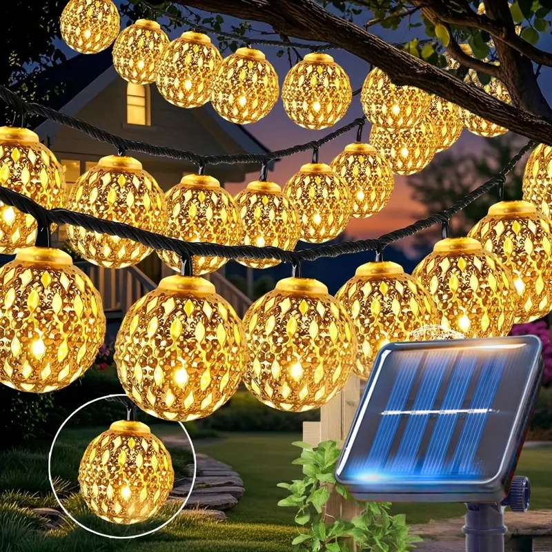 Solcelledrevne marokkanske kulelyslenker 20/30/50 led-eventyrklokker 8 moduser for hage, jul, bryllup, utendørs lyslenke: Oransje / 11-15w