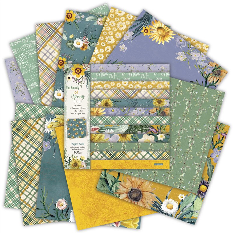 12pc Sunflower Daisy Patterned Paper Scrapbooking Paper Pack Handmade Craft Paper Craft Background Pad Yellow