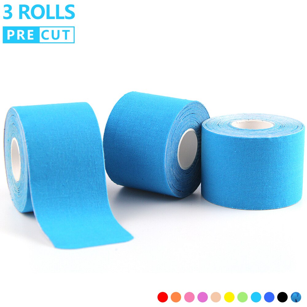 3 Rolls Precut Kinesiology Tape Elastic Adhesive Muscle Bandage Cotton Waterproof Sports Physio Cure Injury Support Tape 5cm*5m: Blue