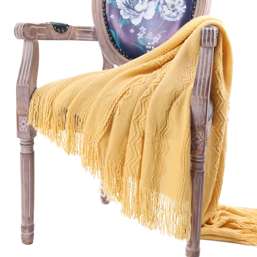 Battilo Intricate Woven Throw Blanket with Raised Patterns and Tasseled End 50"x60"