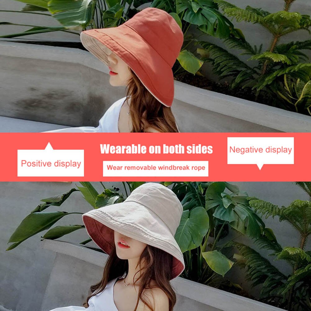 Sombrero de sol con visera ancha para mujer, gorra de pescador de doble cara enrollada para viaje al aire libre: double-sided caramel