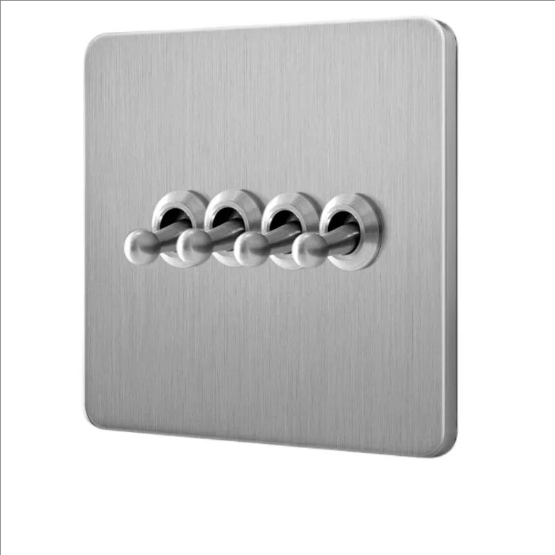 Double Prise de Courant Murale en Acier Inoxydable Brossé, Rétro, UE, France, Levier D.lique Interdit, 1-4 lèvent, 2 Voies, Panneau d'Joli, RJ45