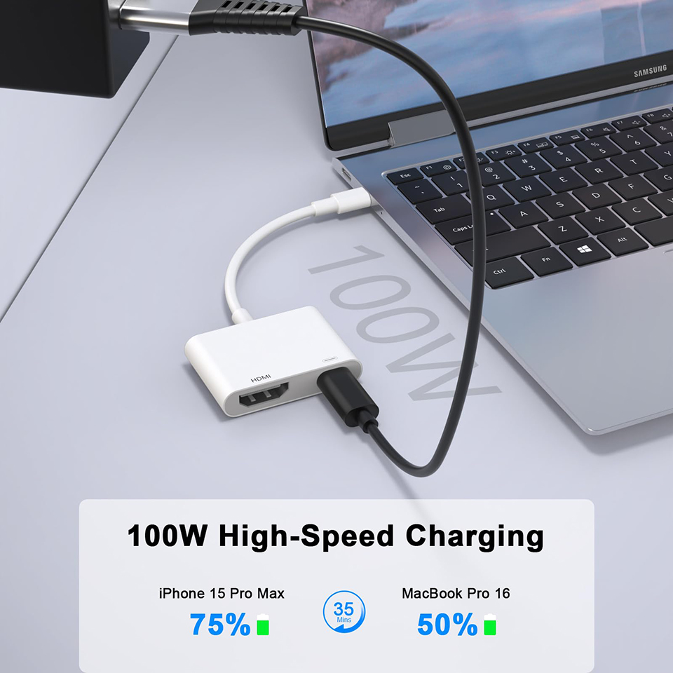 Adapter USB C na HDMI do iPhone'a 15 Pro Typ C Cyfrowy adapter AV Złącze ekranu synchronizacji 4K do iPhone'a do monitora projektora HDTV
