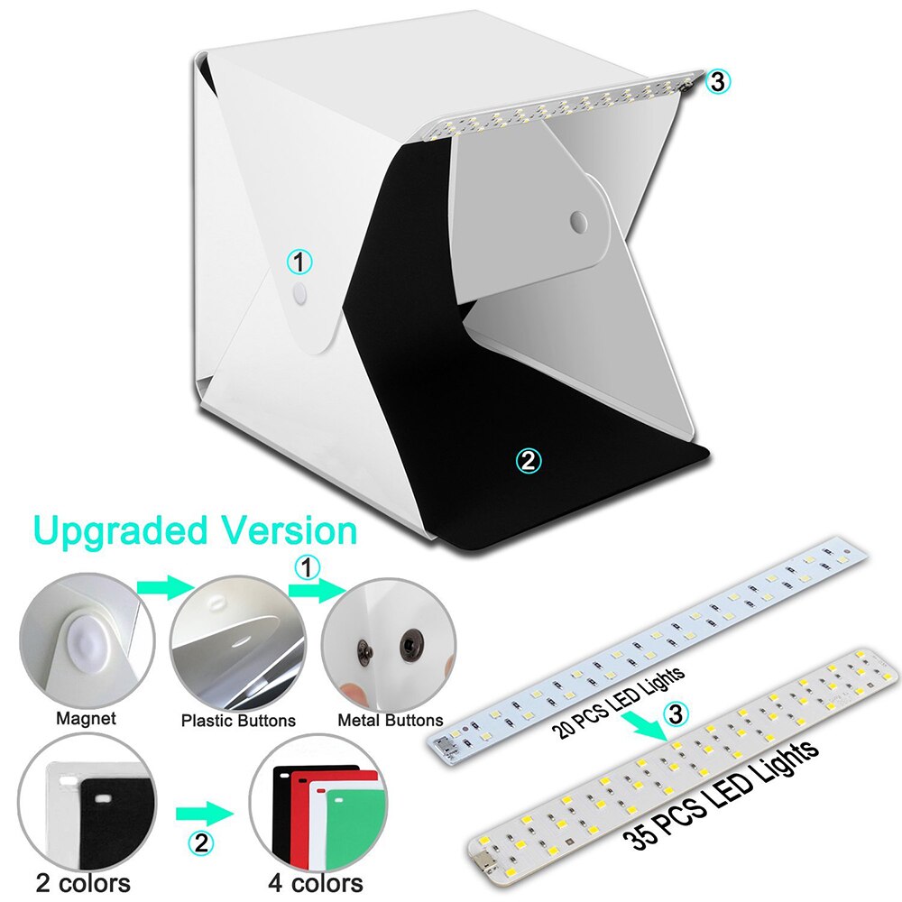 Tente portative de prise de vue de Studio de Photo, petit Kit pliable de Softbox de boîte à lumière LED avec 4 décors de couleurs pour la photographie,