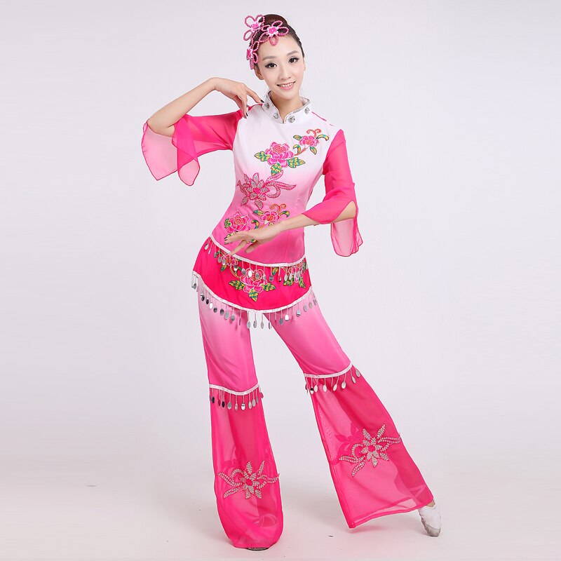 Women Chinese Yangko Dance Costume Chinese Classic Fan Stage Dance Clothing Female Chinese Folk Dance Dress 89