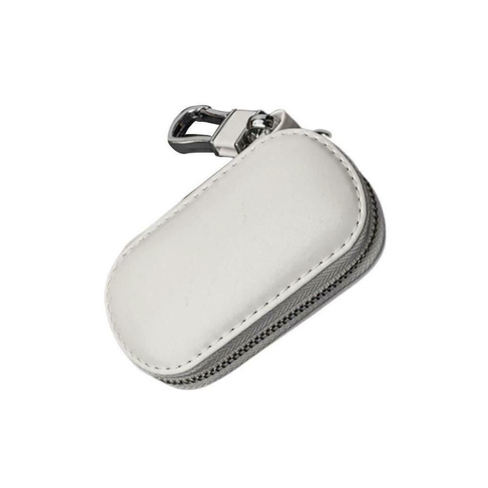 Key Case Multi-function Leather Key Case Car Key Bag Entry Key For Faraday Fob Key RFID Car Keyless Cage Pouch, Security H9Q6: White