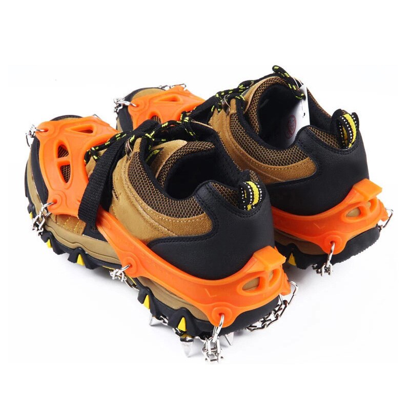 Copozz – Crampons antidérapants à 19 dents pour chaussures d'extérieur, 2 tailles, Crampons pour marche sur glace, couvre-chaussures d'hiver en acier inoxydable: orange L size