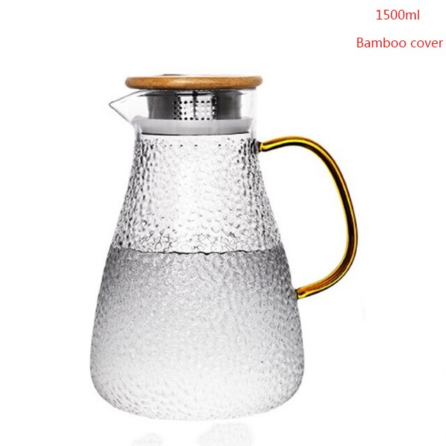 Håndlavet borosilikatglas vandkaraffel perfekt til koldt vand iste og juice drik rustfrit stål eller bambus låg: 1500 ml 1