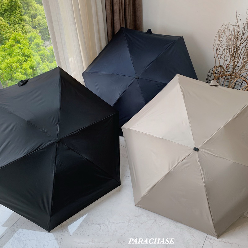 PARACHASE Flat Umbrella Sun Men Women Ultralight UPF50+ Mini Pocket Sun Umbrella Windproof Small Parasol Black Rain Umbrella