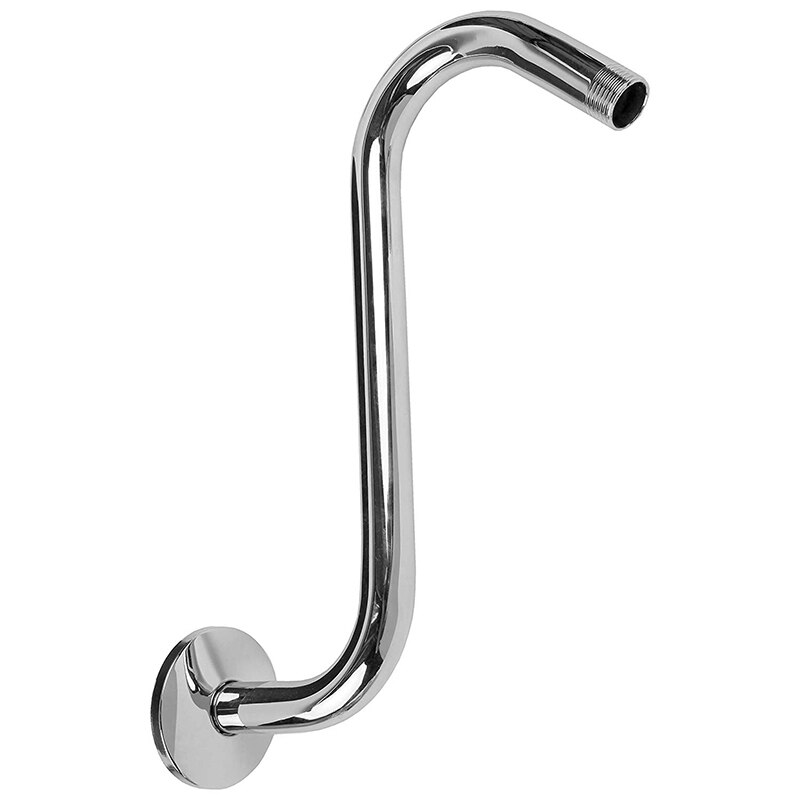 High Rise Shower Arm with Flange,"S" Shaped Shower Head Extension Arm, 10 Inch Chrome Shower Arm Extension: Default Title