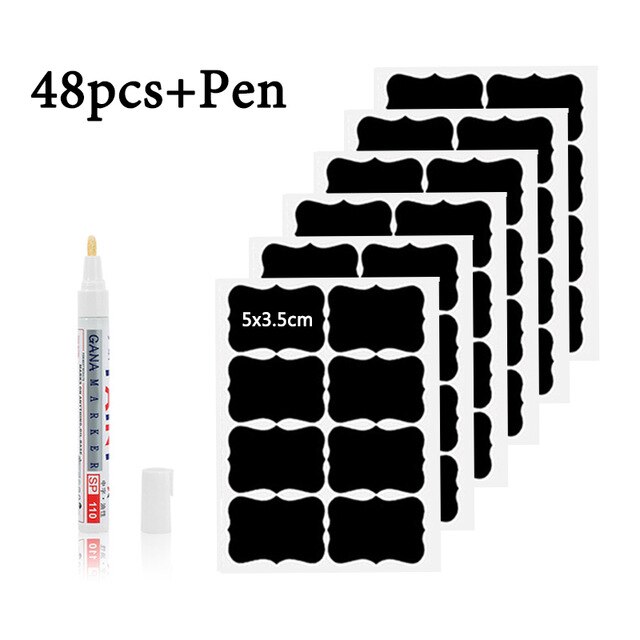 Étiquette autocollante pour épices de cuisine, étanche, avec stylo marqueur, pour bocaux et bouteilles, 48 pièces/ensemble: 48pcs 1 shape