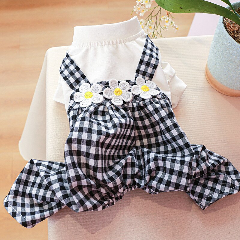 Sudadera negra a cuadros para gato, abrigo de eshinx para Bulldog Francés, peto de Margarita para mascotas, ropa de Primavera de poliéster para gato