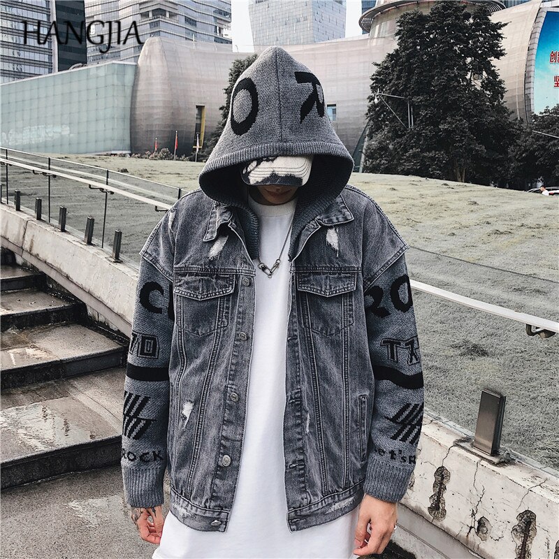 Hommes veste en jean avec sweat à capuche – Grandado