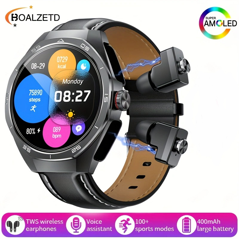Nuovo Smart Watch da uomo con auricolari Bluetooth TWS 2 in 1 Altoparlante incorporato HIFI 9D Suono Monitor sanitario Chiamata Bluetooth SmartWatch: green