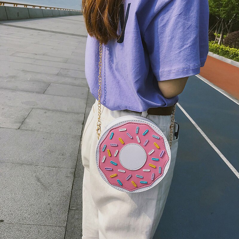 Donut Messenger Bag - 18x18x7cm - Chain Strap - Geometric Pattern - PU Leather