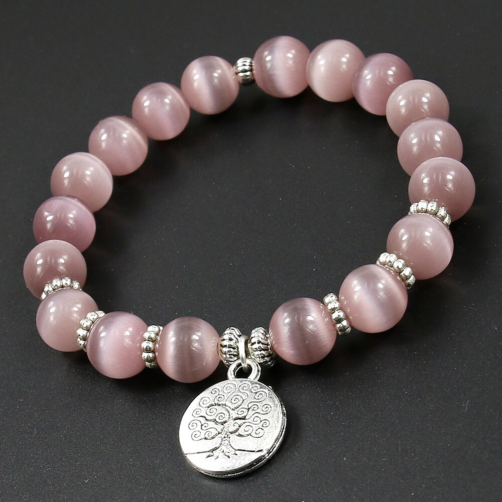 Natural Purple Opal Stones Tree Life Pendent Bracelet For Women Stone 10mm Beads Women Bracelet,Buddha Yoga Jewelry