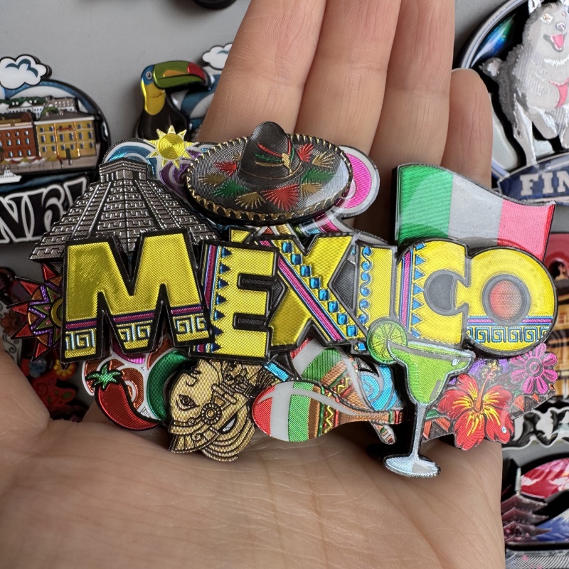 Imanes de nevera, recuerdo turístico, Cancun, México, Dubái, Helsinki, Finlandia, Hakone, Tokio, Japón, Chile, papel de aluminio, pegatinas de decoración de madera