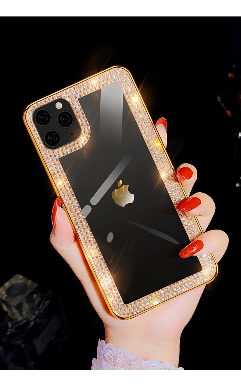 Gold Rhinestone Diamond Phone Case For iPhone 11 Pro MAX Case Women Soft Plating Cover for iPhone XS Max X XR XS Case Shockproof