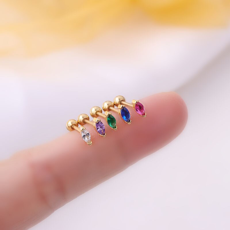 Mini boucles d&#39;oreilles colorées en cristal Zircon pour femmes, 1 pièce, manchette d&#39;oreille sûre, en acier inoxydable, Cartilage, vis arrière, bijoux de perçage, 20G