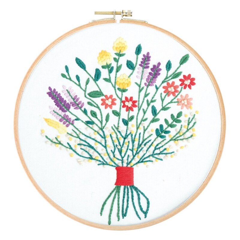 DIY Stamped Embroidery Starter Kit Embroidery Bouquet Material Package Embroidery Cloth Color Threads Tools Kit Handmade Tools: A3