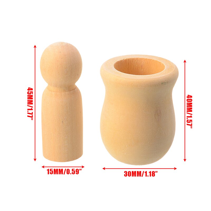 10pcs/set Wooden Wooden Peg Doll Unpainted Wood Peg People Nesting Pots For DIY Handicraft Wood Craft Making Painting Supplies