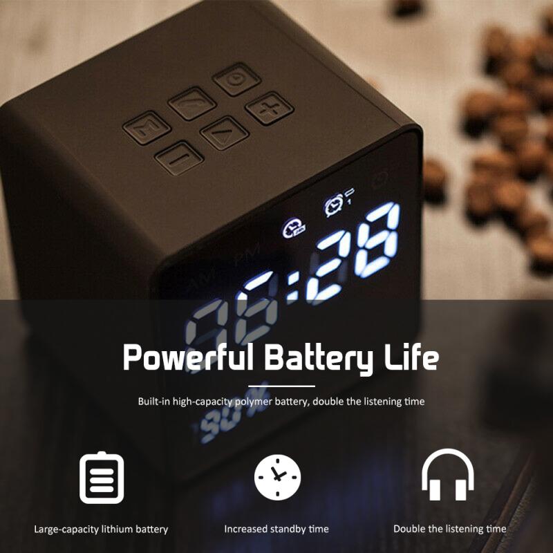 Bluetooth Speaker With FM Radio LED Mirror Alarm Clock Subwoofer Music Player Snooze Desktop Clock Wireless