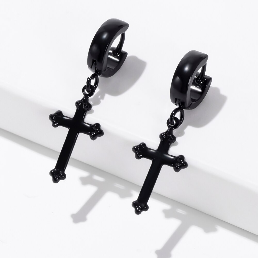 ESSFF-pendientes de acero inoxidable para mujer y hombre, aretes colgantes de Cruz Punk Rock, 14 estilos, joyería gótica,