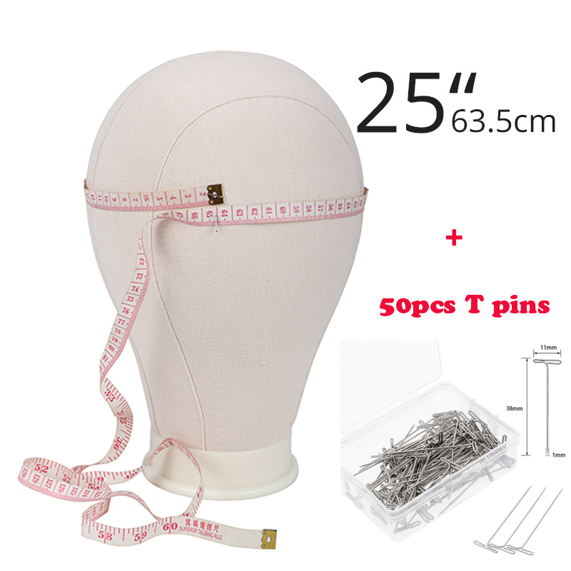 Perukställ canvashuvud med 50 st t stift maniquin head peruktillbehör 21-25 tums frigolithuvuden med bordsklämma: 25 tums huvud 50 tpins