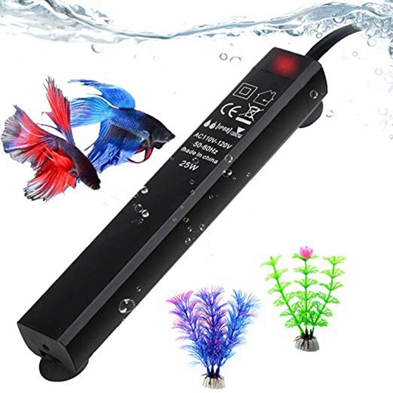 Calentador de tanque de peces Betta, 25W, Mini calentadores de pecera, controlador de temperatura de calentador de agua de bajo consumo, termostato inteligente