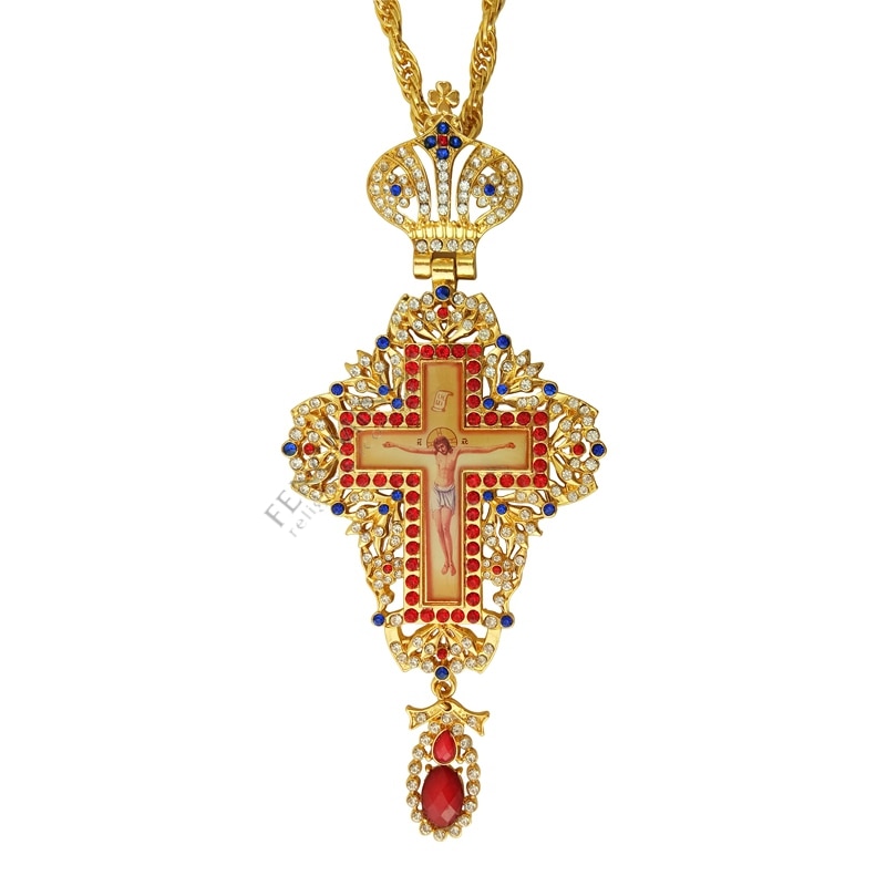 jeweled and enameled pectoral cross chain Jesus crucifix pendants Christian Clergy Pendant Priest Episcopal Orthodox icon