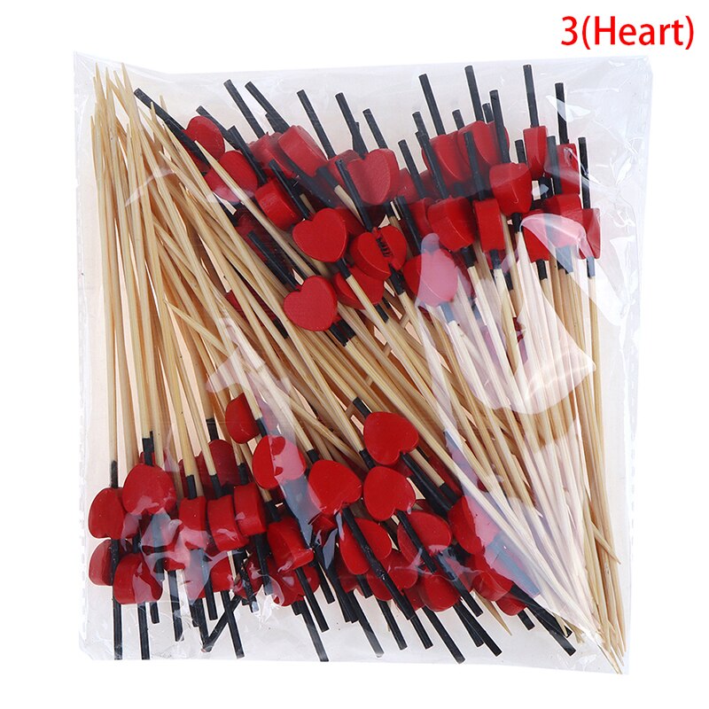 100 stücke Herz Blume Bambus wählen Buffet Cupcake Obst Gabel Party Nachtisch Salat Stock Für Hochzeit Dekor mit herz bilden perle: A3
