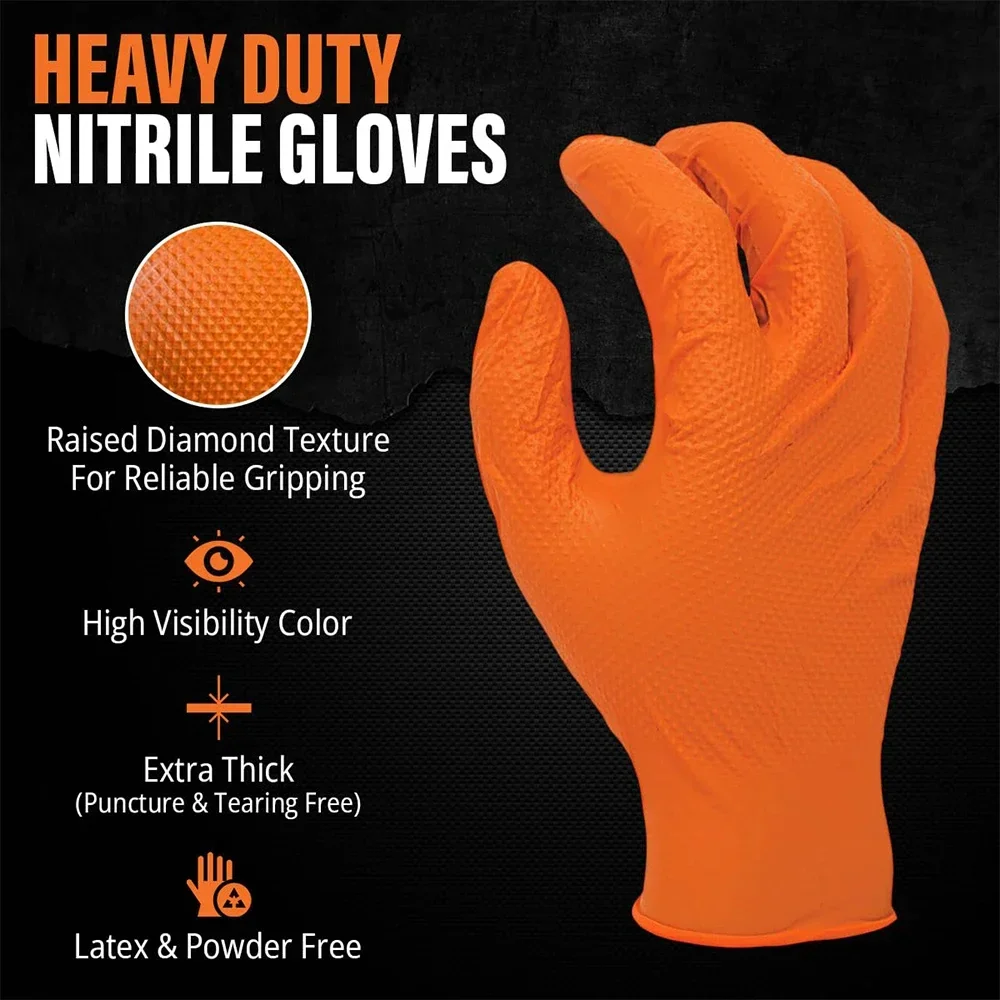 Thick Heavy Duty Nitrile Gloves 8Mil Extra Mechanic Home Garden Disposable Glove with Textured Grip Antislip Safety Work Gloves