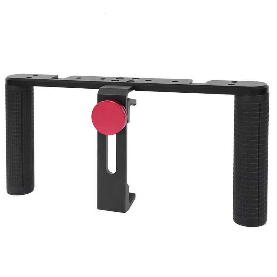 Handheld Mobiele Telefoon Kooi Rig Smartphone Video Filmmaken Beugel Met Dual Cold Shoe Mount Voor Microfoon Led Licht Invullen