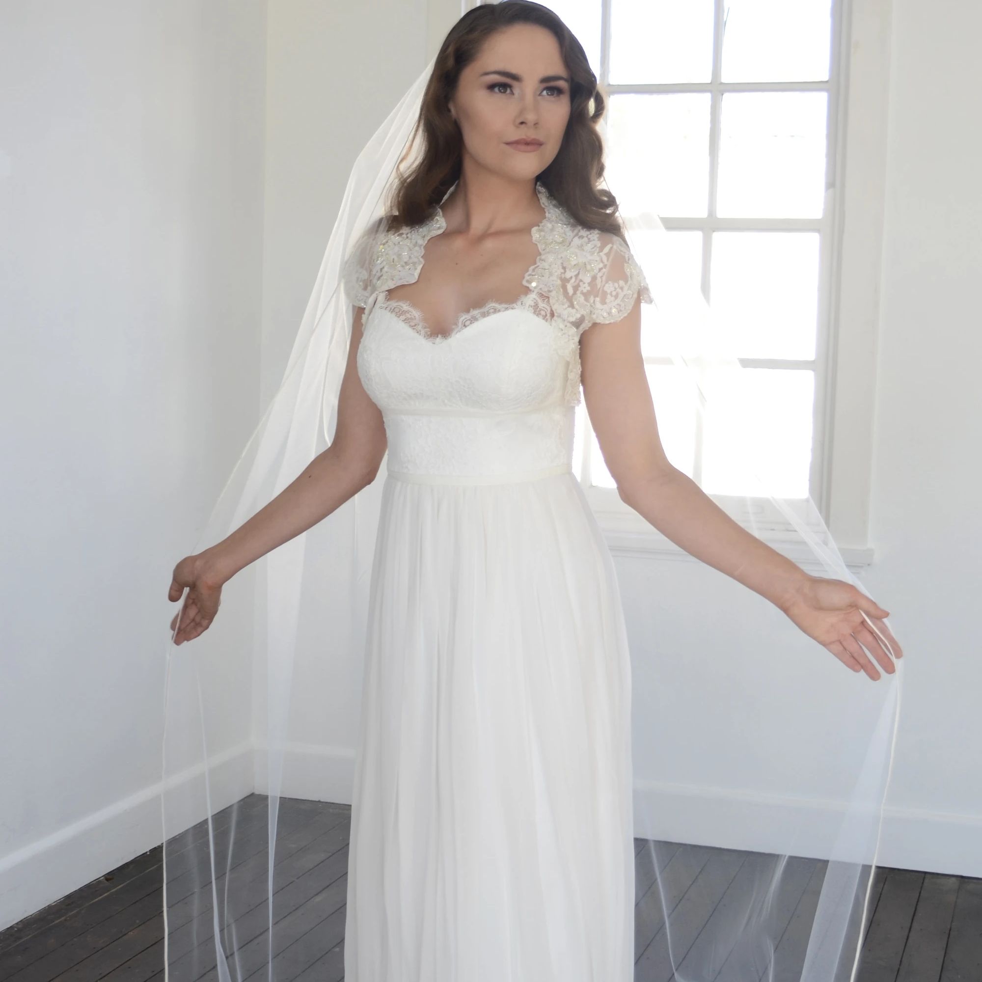 YouLaPan – voile de mariage en Tulle doux, blanc, ivoire, 1 niveau, Long, transparent, soie suisse, avec cordon souache, V14