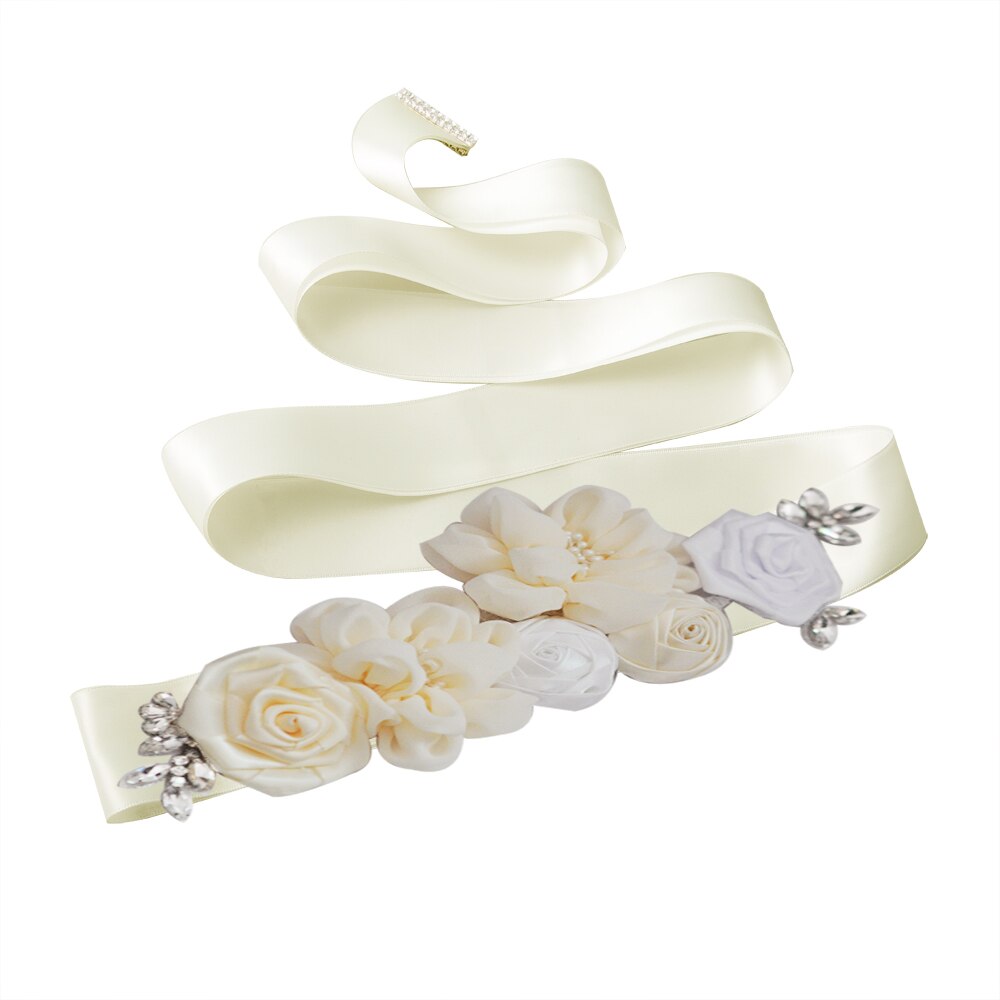 YouLaPan – ceinture de mariée en dentelle S320, faite à la main, avec des appliques de perles, des fleurs scintillantes, à la: off  White ribbon