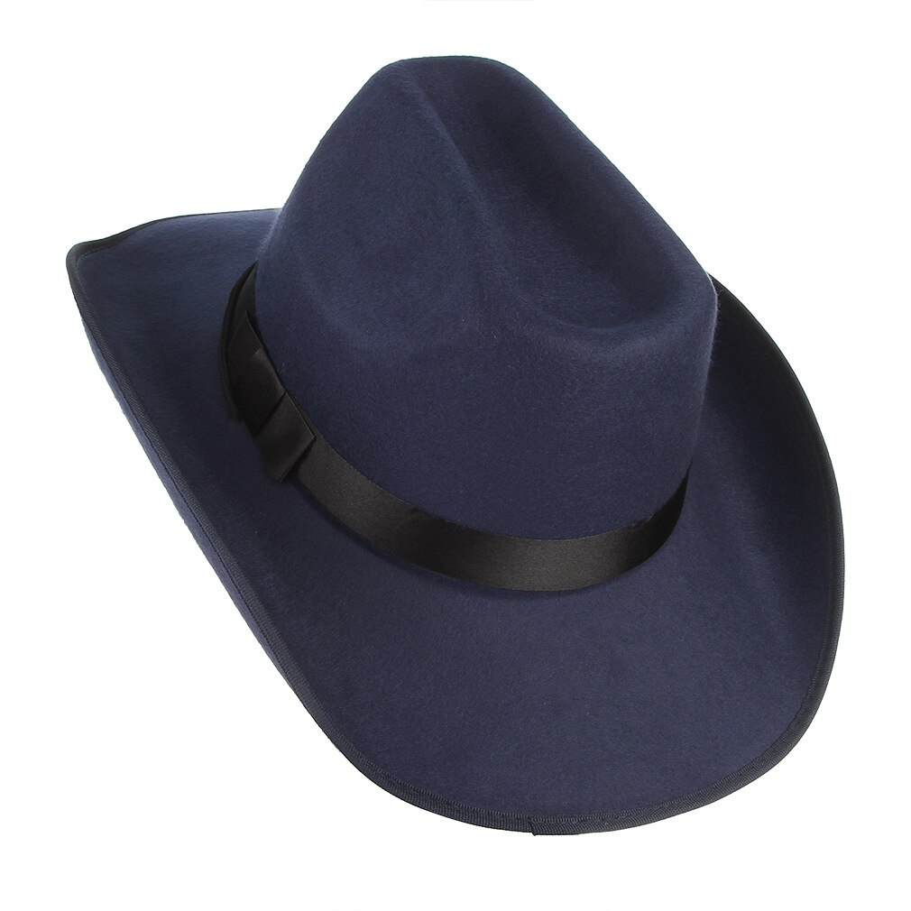 Men's Western Cowboy Hat Adult Male Pure Color Casual Cap Outdoor Leisure All-match Travel Crimping Caps H7185: Navy