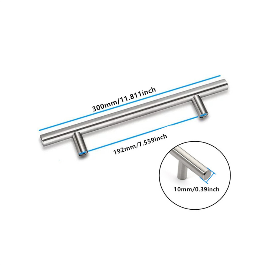 Tirador de barra en T para puerta de cocina, perillas de manija recta, tirador de gabinete, tiradores de acero inoxidable de 10mm de diámetro, herrajes para muebles: De plata cepillo