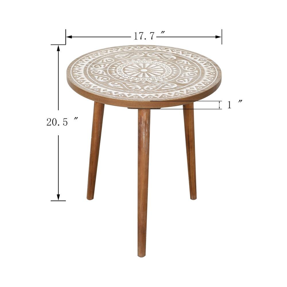Moroccan Carved Style Round Side Table, Wooden End Table, Coffee Table,Nightstand/Small Tables for Living Room, Accent Tables: 45x52cm