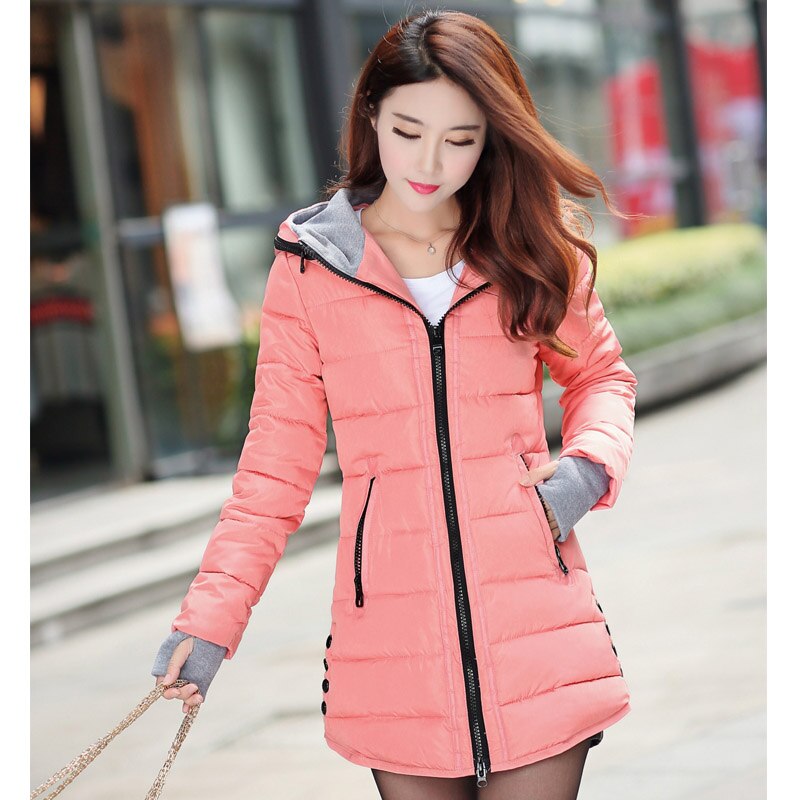 Abrigo con capucha de invierno para mujer de talla grande, Color caramelo, chaqueta acolchada de algodón, Parka larga para mujer, chaqueta acolchada para mujer: Rosa / XXXL