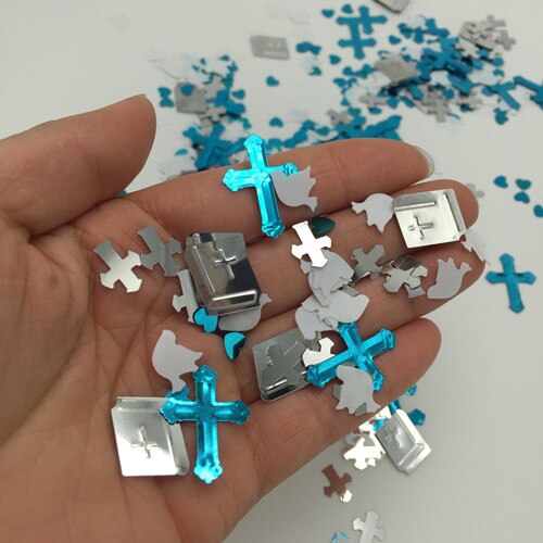Confeti de Primera Comunión para niños y niñas, suministros para mesa de , Cruz rosa, azul, Biblia, paloma blanca: Boy holy communion