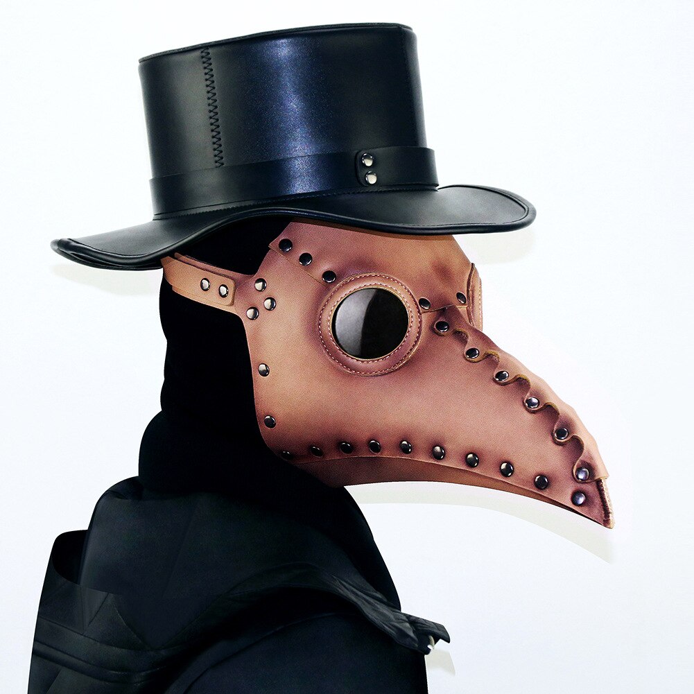 Hvid sort pest læge pu læder maske halloween fugl lang næse næb steampunk masker