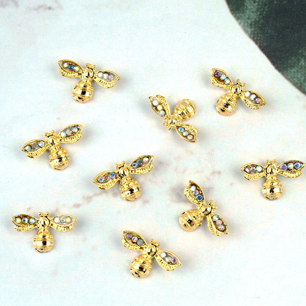 Insekt metal nail art charm 3d legeret bi/edderkop/møl krystal rhinsten smykker dekoration perle perle manicure tilbehør: 10(10 stk)